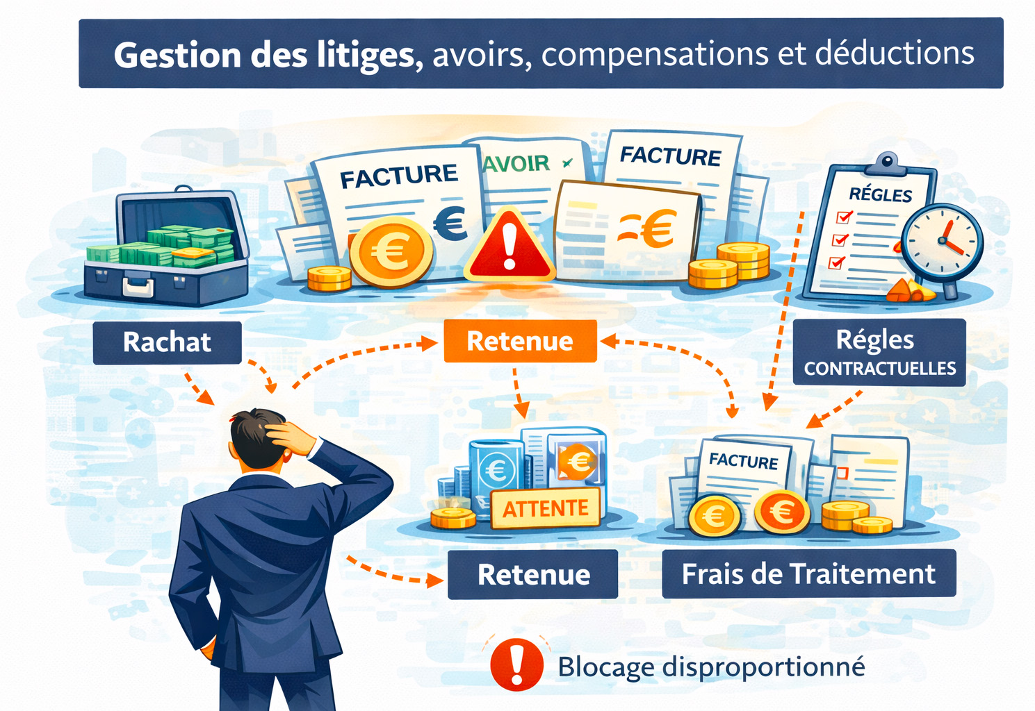 Gestion des litiges, avoirs, compensations et déductions dans les clauses d’un contrat d’affacturage